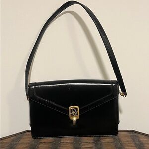 Vintage Christian Dior black leather shoulder bag